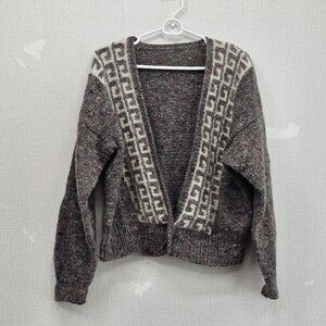 Vintage Women Made Italy Grey 100% Wool and Alpaca Wool Sweater Cardigan Size S